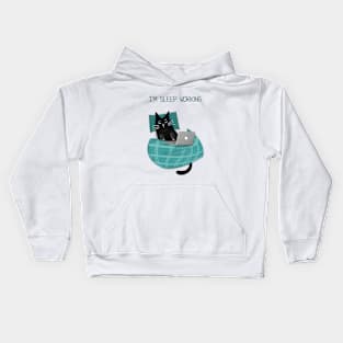 Cartoon funny black cat and the inscription "I'm sleep working". Kids Hoodie